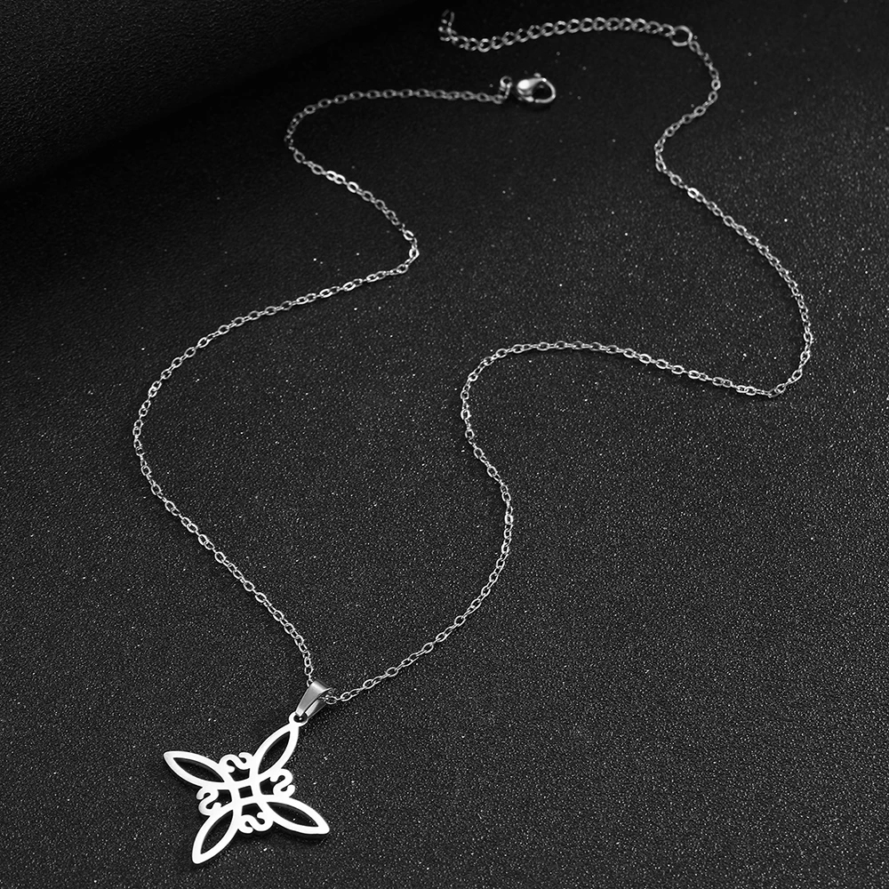 DGIDDK Stainless Steel Hollow Witch Knot Irish Knot Pendant Necklace Women's Fashion Unique Design Collarbone Chain Jewellery - view 5