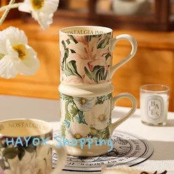 Retro Romantic Floral Ceramic Cup，high Temperature Resistant Milk Coffee Mug，office Home Water Cup French Romantic Gift Cup