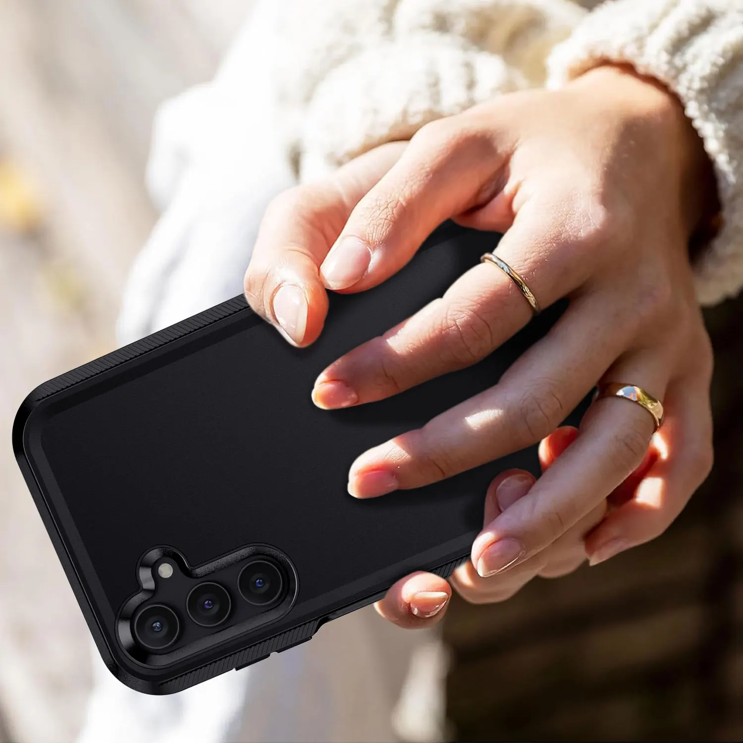 حافظة سوداء لهاتف سامسونج جالاكسي A15 5G شديدة التحمل ومضادة للصدمات وواقية صلبة وعرة هجينة 3 في 1