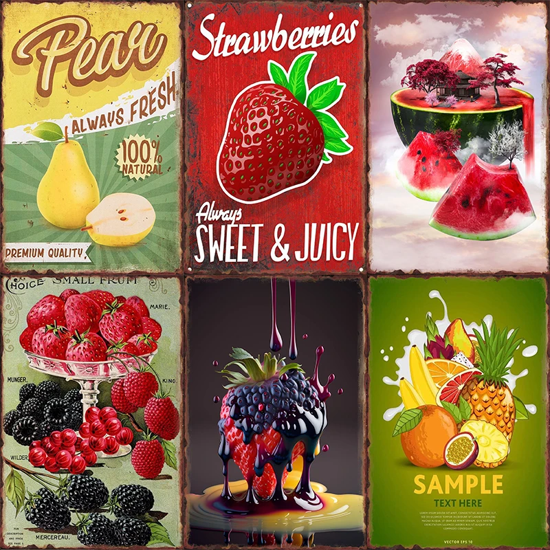 Fruit HD Metal Tin Signs Home Party Living Room Wall Decor Background Plaque Kitchen Poster Cafe Strawberry Iron Plate Painting