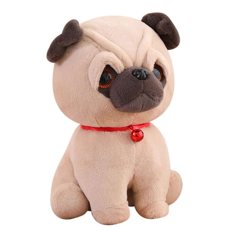 Red Bell Pug Puppy ตุ๊กตาของเล่นตุ๊กตา Squatting สีน้ําตาลการ์ตูนสัตว์ Plushie เช่นจริง Appeasing Sleeping Hug เพื่อนปัจจุบัน