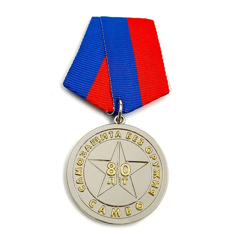 Short Ribbon Medal, Medal of Honor, Double Plating Medal, Blue and Red Zinc Alloy Metal Factory