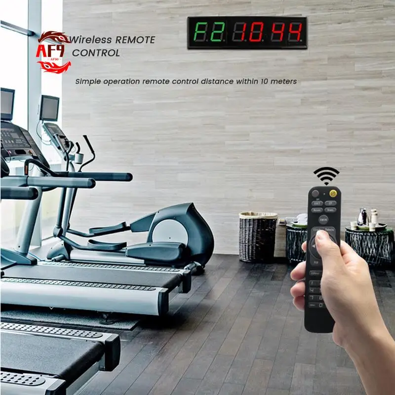 

AF90-экран Таймер для спортзала 1,5-дюймовые цифры Таймер обратного отсчета/вверга Боксерский цикл Интервальные часы Секундомер Фитнес-тренировки