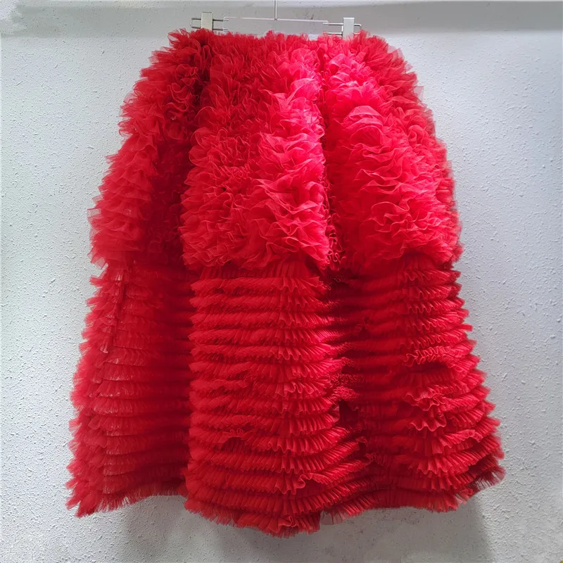 Gonna da ballo con torta a vita alta in stile design a strati in maglia dolce Gonna elegante da donna color albicocca per tutte le partite 2025