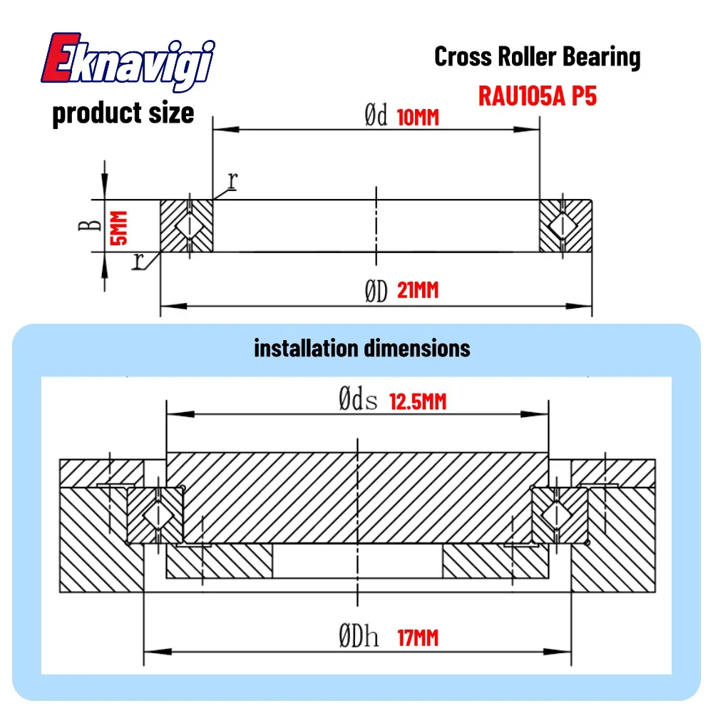 1PCS Precision Thin Cross Roller Bearing RAU105A P5 10X21X5MM Thickness 5MM Bearing Mechanical Arm Joint Reducer Bearings