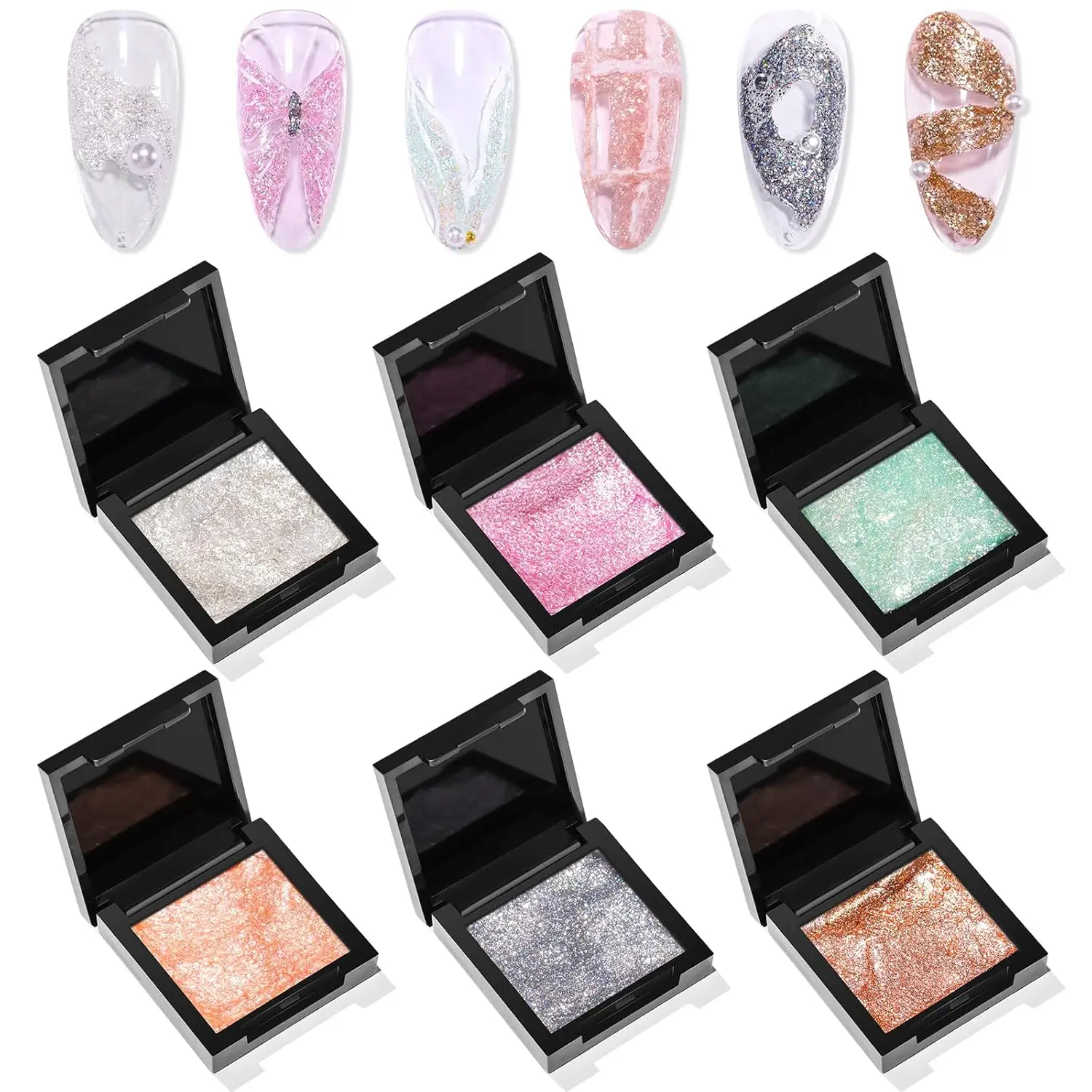 

Makartt No Wipe UV Nail Gel: 3D Nail Sculpting Gel for Nail Art, 6 Colors Glitter Mermaid Texture Fairy Aurora Powder Gel