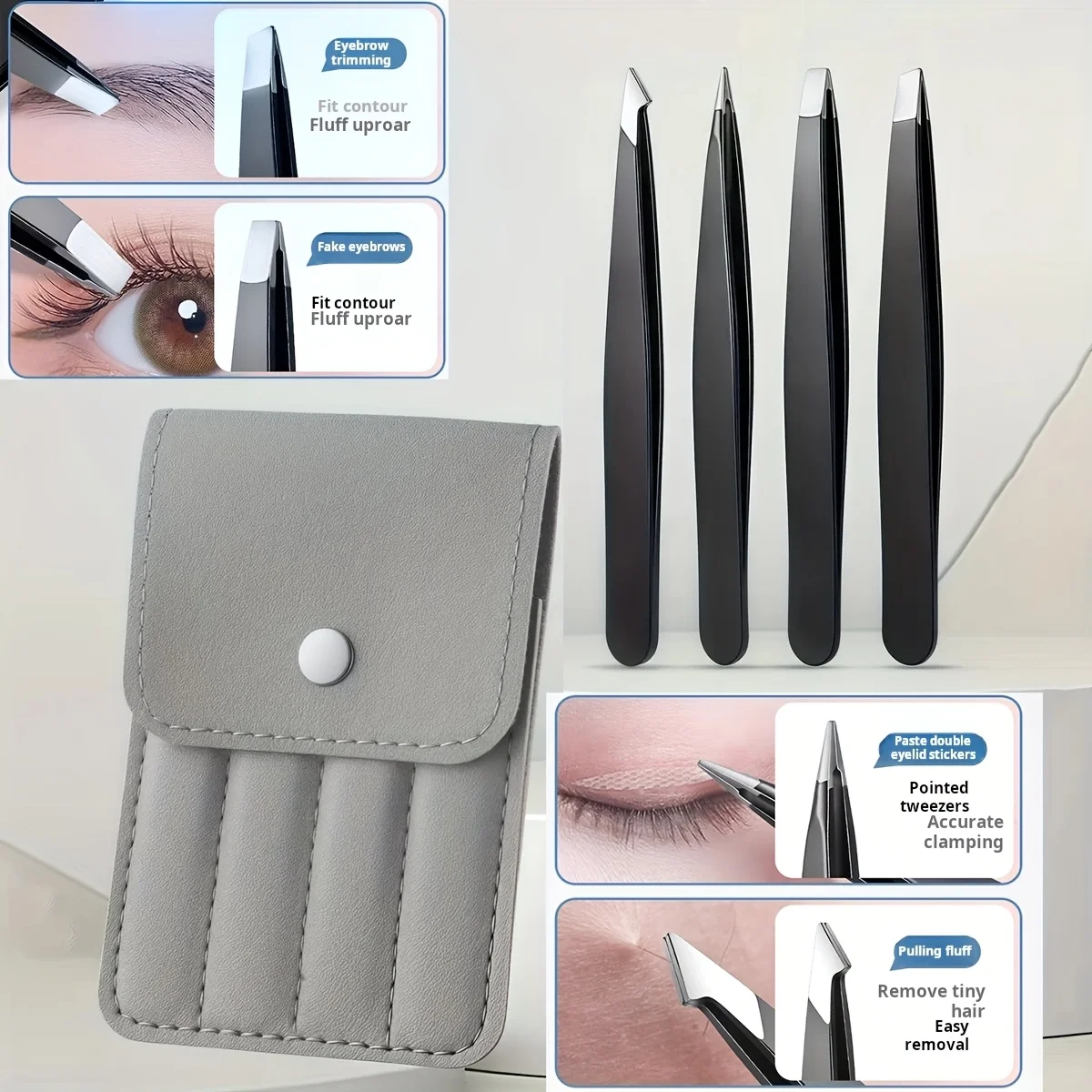 4 pçs pinças conjunto pinças faciais femininas pinças de perna remoção do cabelo para infecções profissional clipe de precisão de aço inoxidável