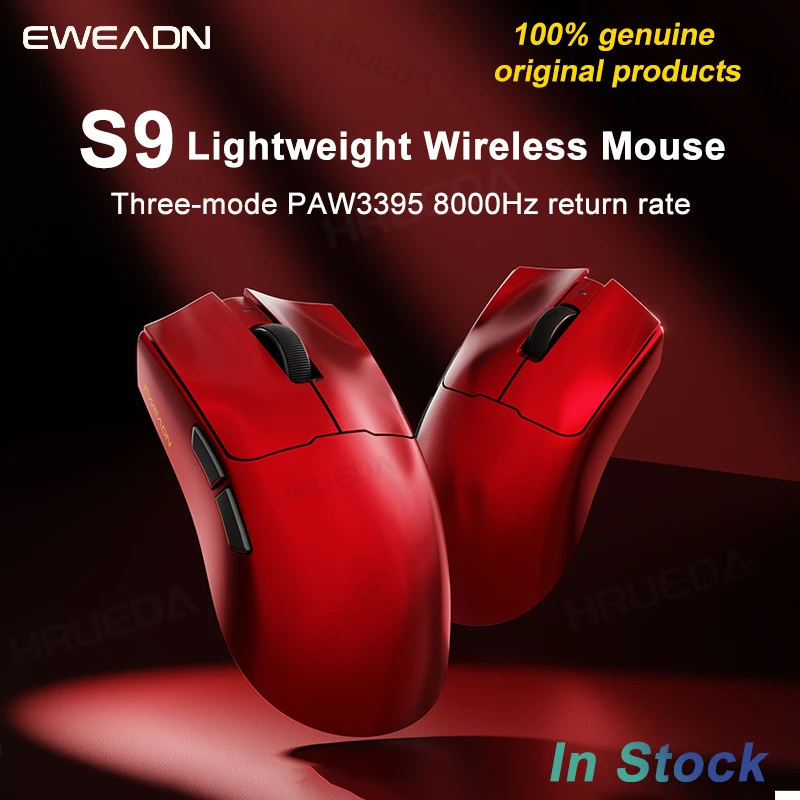 

EWEADN S9 Pro Сверхлегкая беспроводная игровая мышь Трехрежимная беспроводная мышь 2,4G USB-CBT 8K Polling 26K DPI PAW3395 Мыши