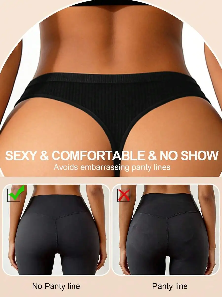 

12pcs Seamless Low-Waist Ribbed Panties Women Comfortable Breathable Yoga Briefs Thongs