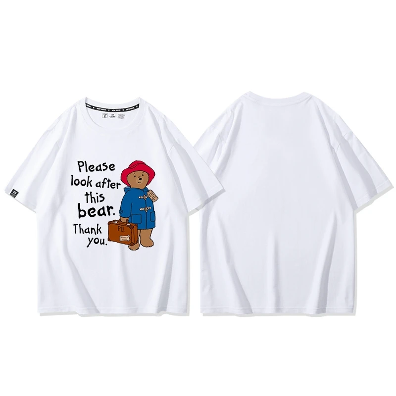 British fairy Paddington Bear Men Women Loose Short Sleeve Shirt British Brown Vintage T-shirt Children\'s T-shirt Tops