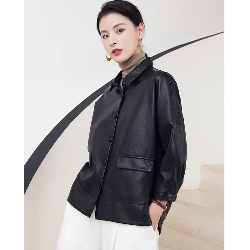 

Women's Leather Coat Leather Sheepskin Fashion Single Breasted Loose Warm Leather Women's Leather Coat