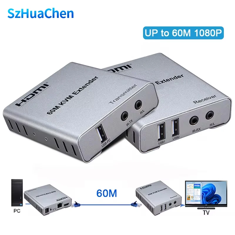 1080P 60M HDMI KVM Extender 200M over RJ45 Ethernet Cat5e 6 cable Transmit HDMI Audio video Extender Support USB Mouse Keyboard