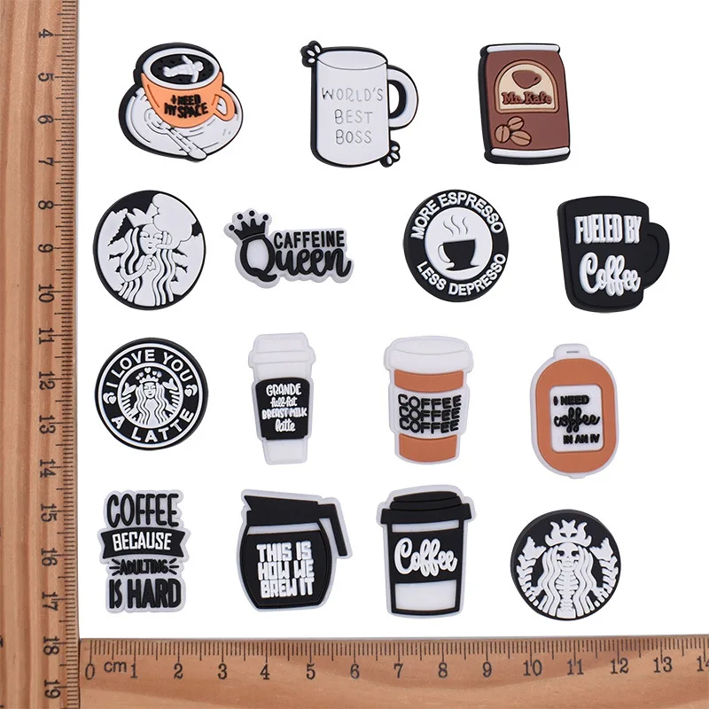 Cute Coffee Shoe Charms Cartoon Coffee Clog Charms Coffee Cup Latte Espresso Donut Sweet Drink Theme Shoe Decoration Accessories