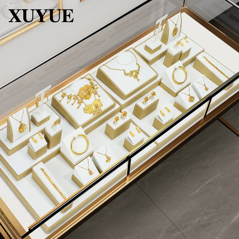 Jewelry display stand gold and white brushed necklace ring pendant jewelry display props K gold pearl jewelry stand