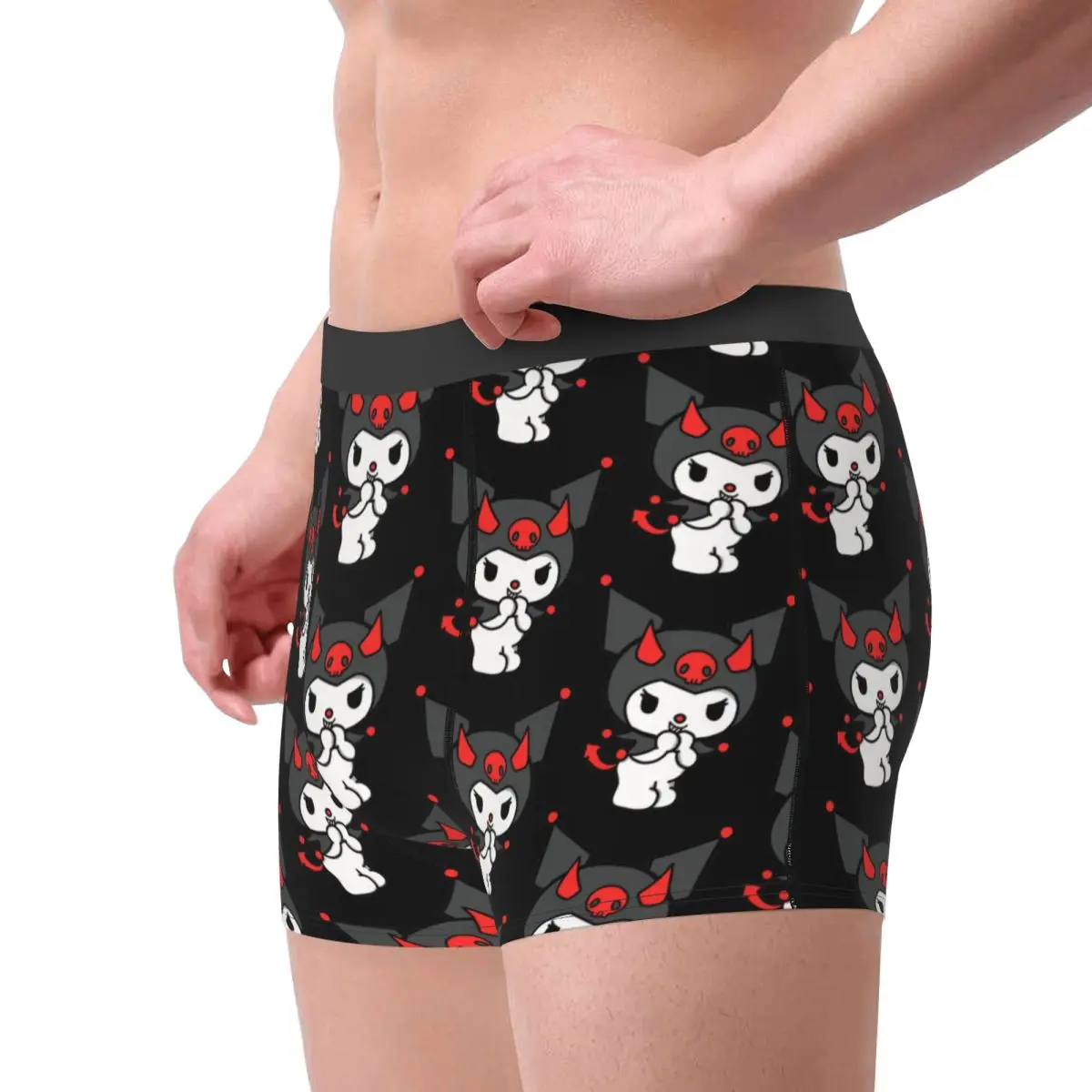 Hombres Kuromi Devil Hello Kitty Boxer Shorts Bragas Ropa interior de poliéster Calzoncillos de moda masculina