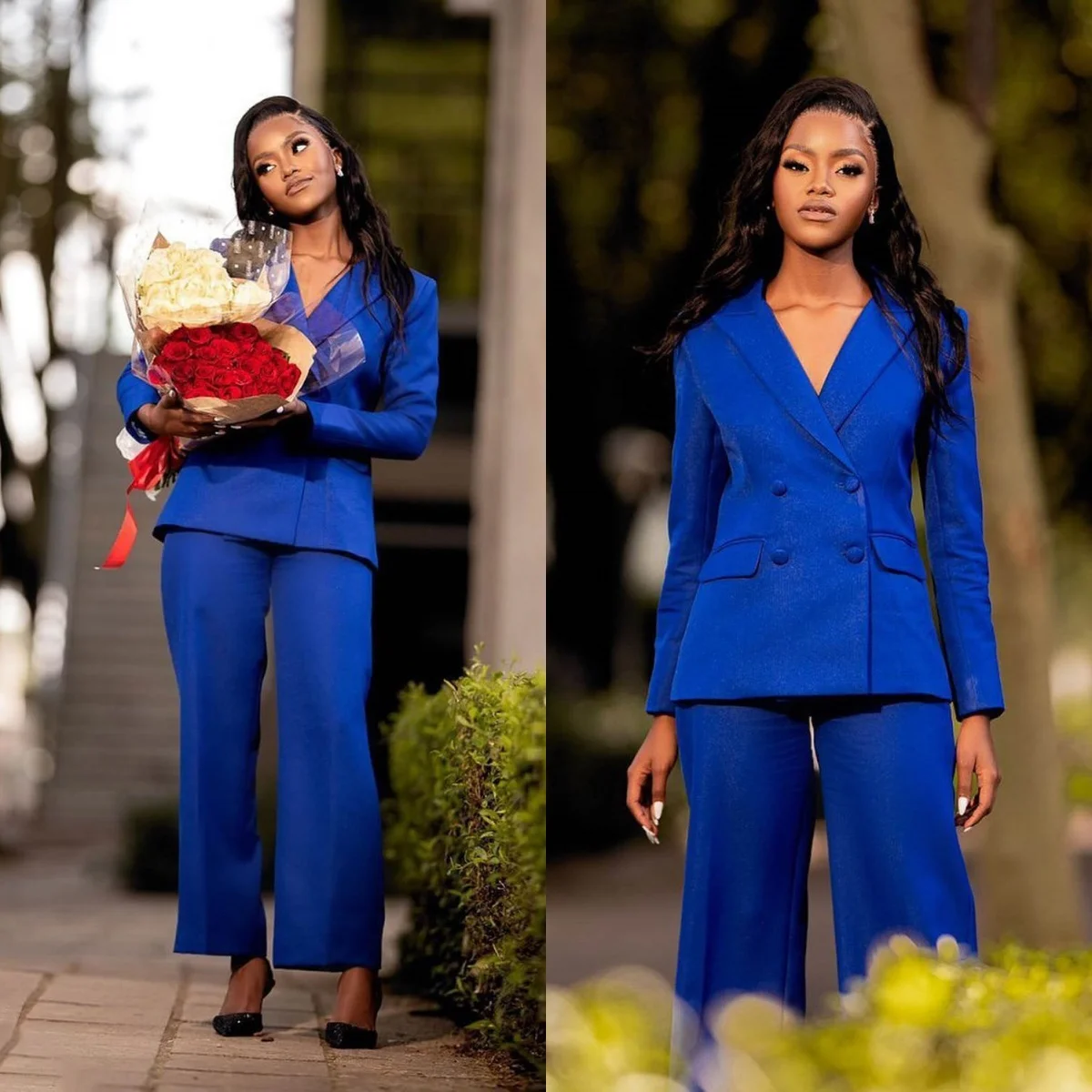 

Royal Blue Women Wedding Pants Suits Custom Made Double Breasted Red Carpet Show Formal Evening Party Formal Dress Wear 2 Pieces