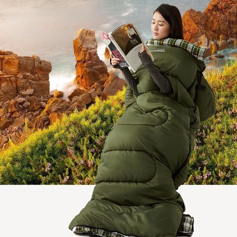 Saco de dormir frío para adultos, para acampar al aire libre, grueso, cálido, para interiores y exteriores, portátil, lavado desmontable individual, otoño e invierno