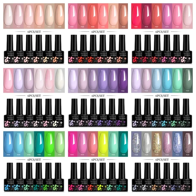 LILYCUTE 6 szt. 7ML Zestaw Żelowych Lakierów do Paznokci DIY, Jasnoróżowe Ozdoby do Paznokci, Żelowy Lakier UV LED do Zmywania, Akcesoria do Projektowania Paznokci