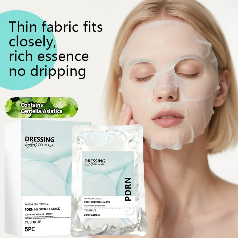 5PCS PDRN Centella Hydrogel Dressing Mask 28ml Thin Close Fit Hydrating Soothing Repair Dry Dull Radiant Facial Skin Mask