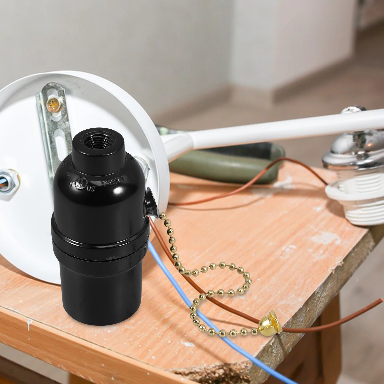 E26 Pull Chain Lamp Holder Socket Threaded Port Light Fixture Base Adapter Lampholder Ceiling Pullswitch