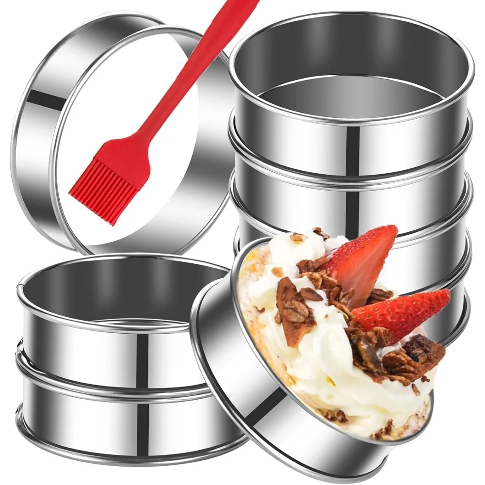 

8-Pack 4-Inch Stainless Steel English Muffin Rings, Double-Rolled Tart Molds for Baking