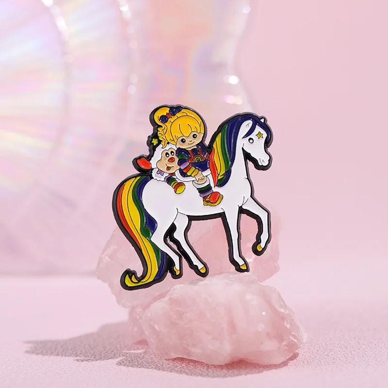 Fashion Cartoon Animation Girl Decoration Brooch Unicorn Rainbow Lapel Pin Backpack Accessories Clothes Jewelry