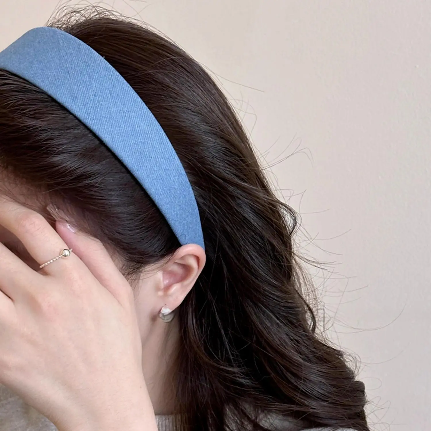 عصابة رأس من قماش الدنيم بحافة واسعة بلون سادة للنساء، عصابة شعر بمزاجية، إكسسوارات شعر عصرية للفتيات