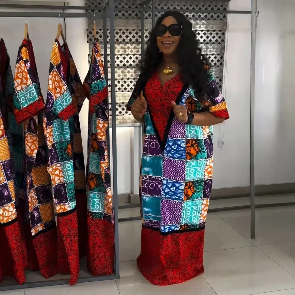

Plus Size African Long Dresses for Women 2025 Traditional Boubou Print Patchwork Caftan Dress Abaya Musulman Robe Femme Clothes