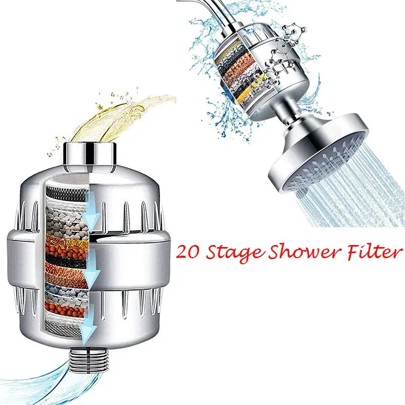 

20 Stage Shower Hard Water Purification Filter Showerhead Activated Carbon Water Purifier Chlorine Removal Reduce Dry Itchy Skin