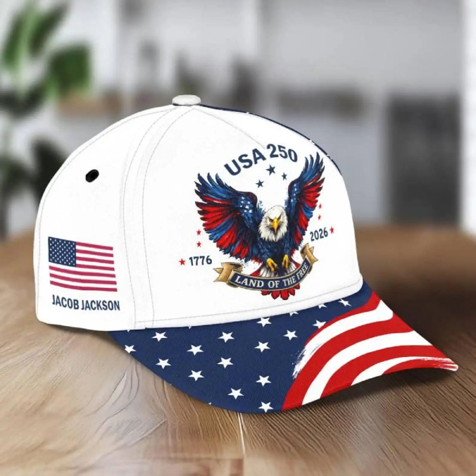 Custom Custom Name 250th Anniversary 1776-2026 Land Of The Free Classic Cap Patriotic USA Eagle Baseball Hat Gift