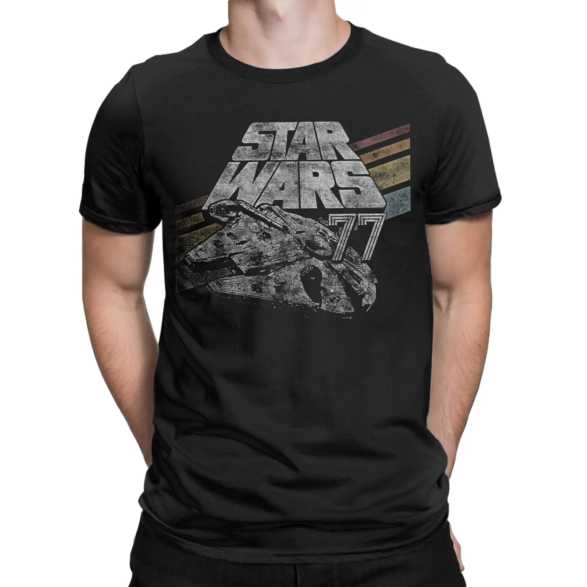 Camiseta de algodón con estampado de la nave espacial Millennium Falcon 77 Stars para hombres, mujeres, adultos, niños, niñas, padres e hijos