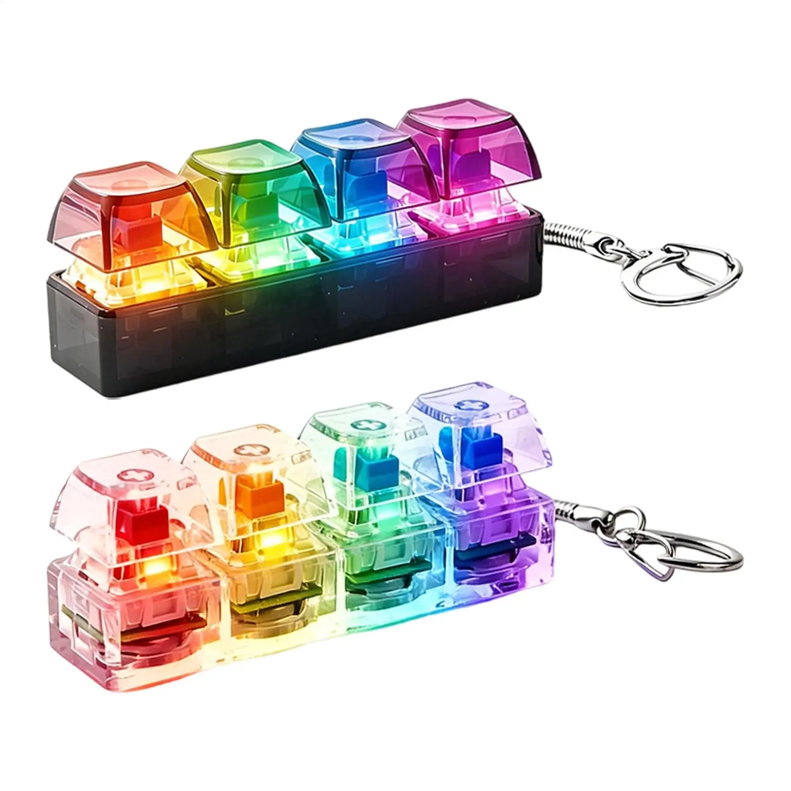 LED Keyboard Keychain Fidget Toys 4 Keys Colorful Keyboard Keycaps Fidget Toy Party Stress Relief Keyboard Cap