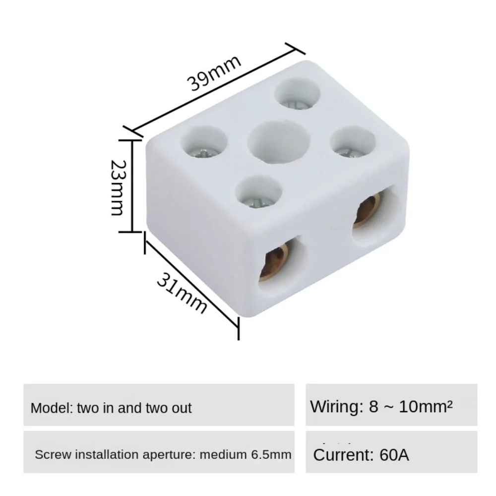 1 In 1 Out Ceramic Wiring Terminal Block 2 In 2 Out Electrical Ceramic Terminal Post 2 Position 5 Hole 250V