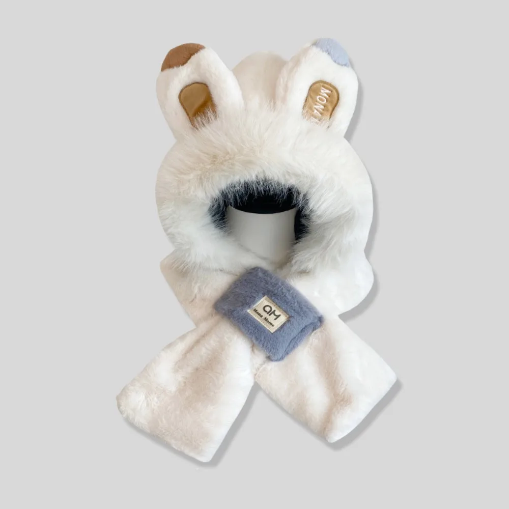 

Зимняя шапка-шарф с ушками кролика, утепленная, универсальная, для защиты от холода, милый дизайн, для активного отдыха