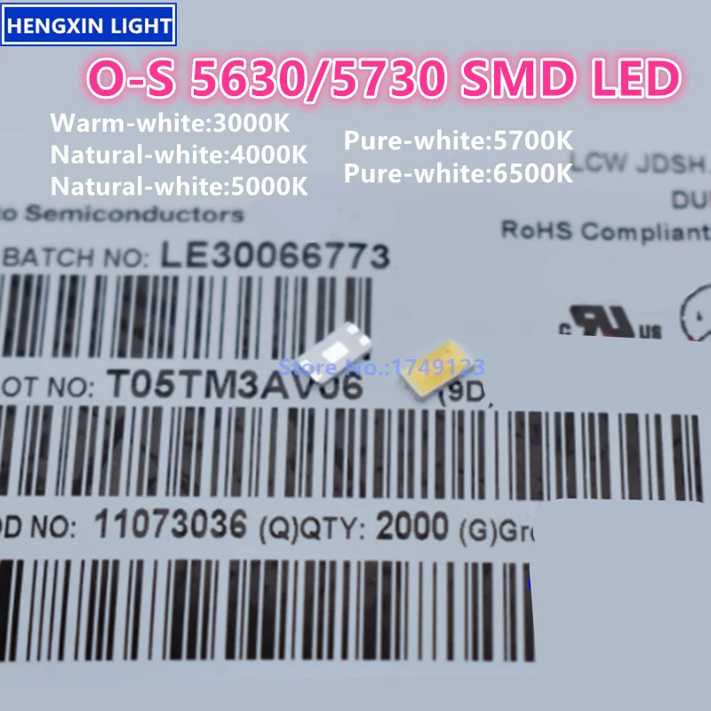 

Highlight O-S 5630/5730 SMD LED, Warm-white:3000K, Natural-white:4000K/5000K, Pure-white:5700K/6500K, Lamp Beads