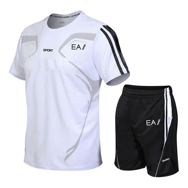 

High-quality and comfortable 2025 men's sportswear set, summer short-sleeved quick-drying running suit, training and fitness sui