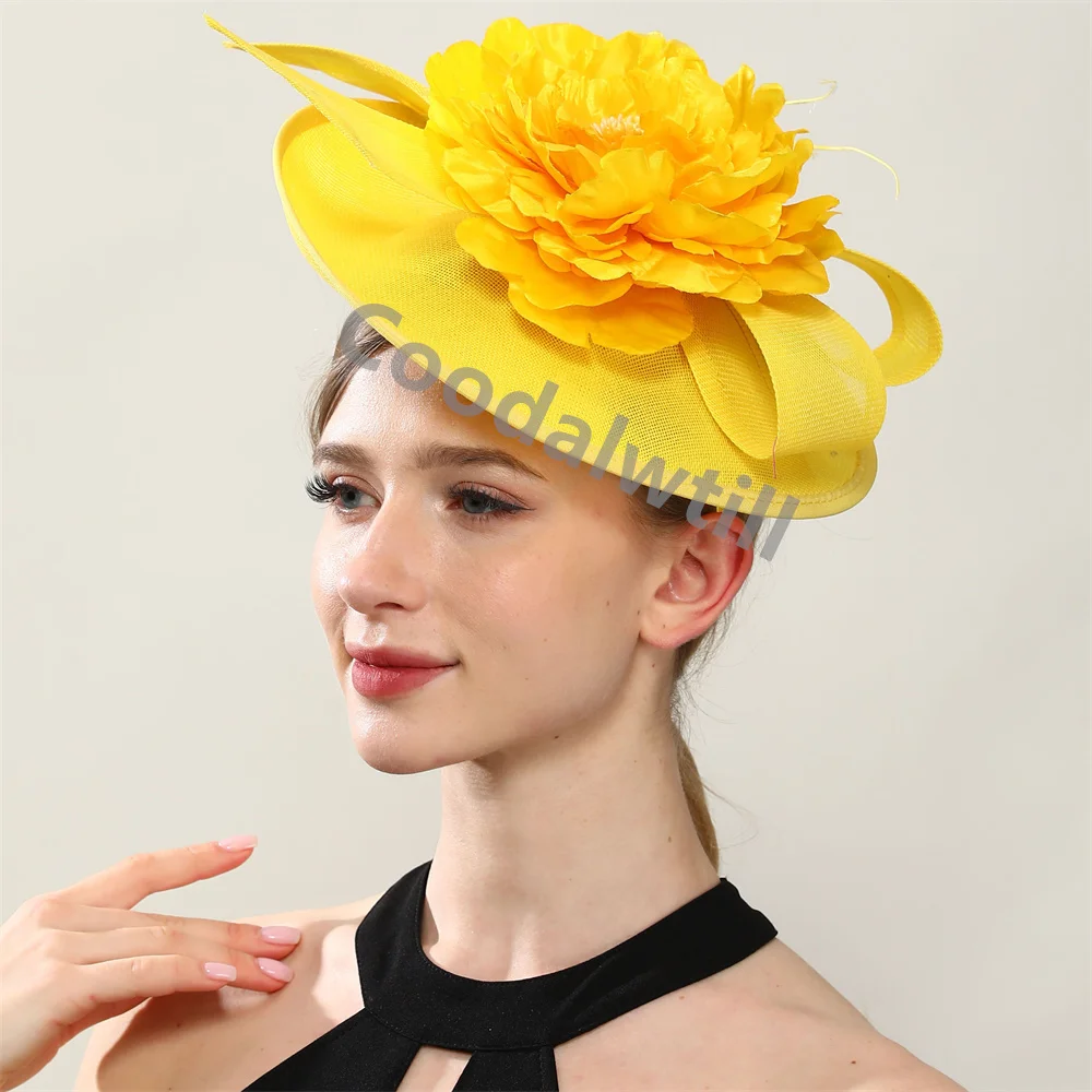 

Yellow Flower Party Hair Fascinators Hat Hair Clip Women Formal Dress Wedding Race Headpiece Bride Kentucky Derby Chapeau Cap