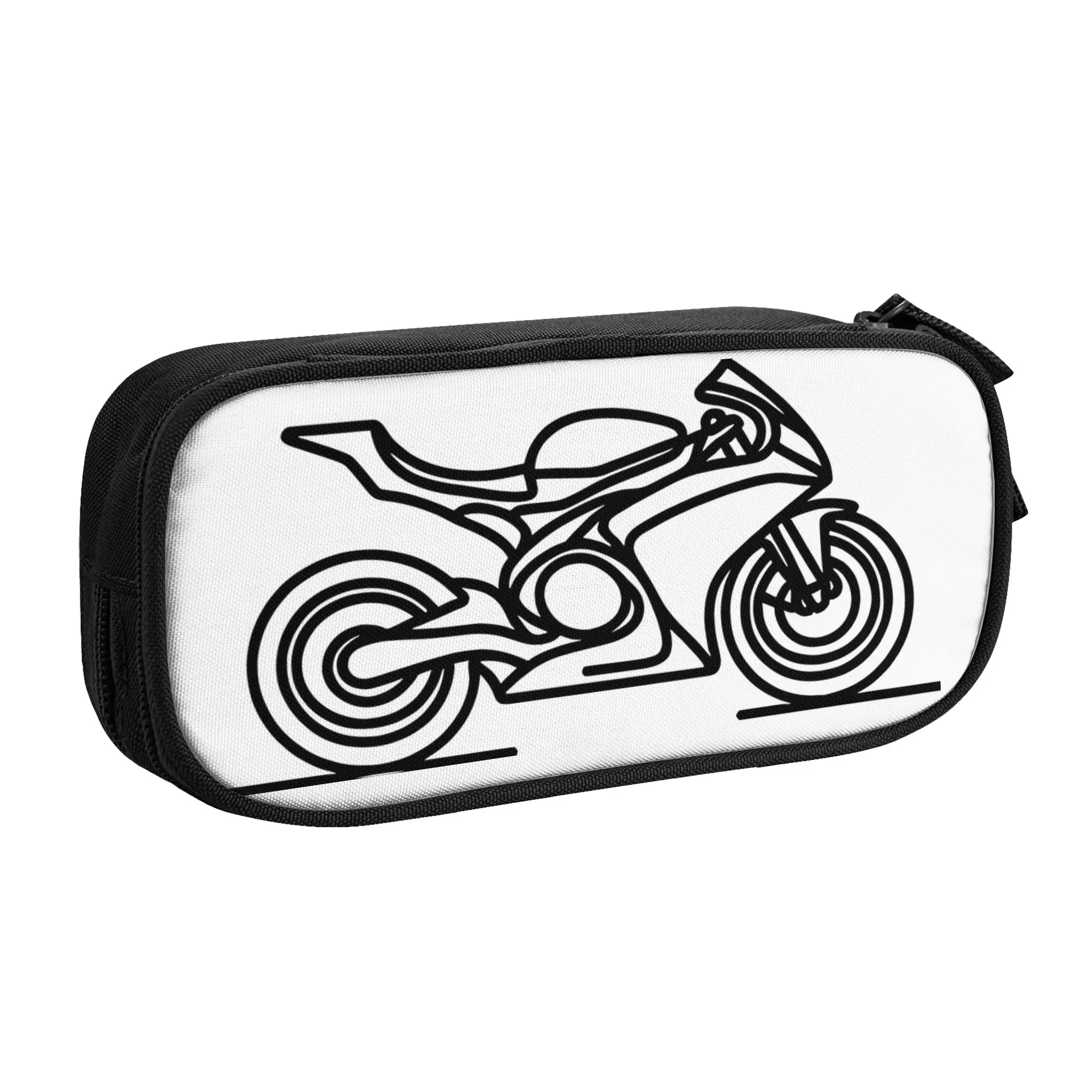 1 piece Lightweight Minimalist White Line  Sports Motorbike Pencil Case Student Pen Bag Motorcycle Line Art Office Pencil Pouch