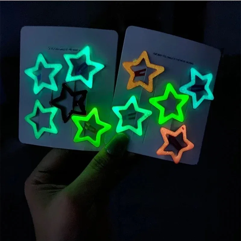 10pcs Colorful Glow in The Dark Star Heart Hairpin BB Snap Clips Luminous Barrettes Girls Hair Grip Kid Headdress Accessories view 2