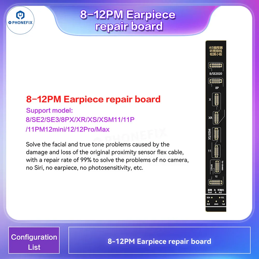 i2C A8S Receiver FPC Detecting Adaptor Earpiece Floodlight Flex Detection Board for iPhone X-15 Pro Max Face ID Truetone Repair