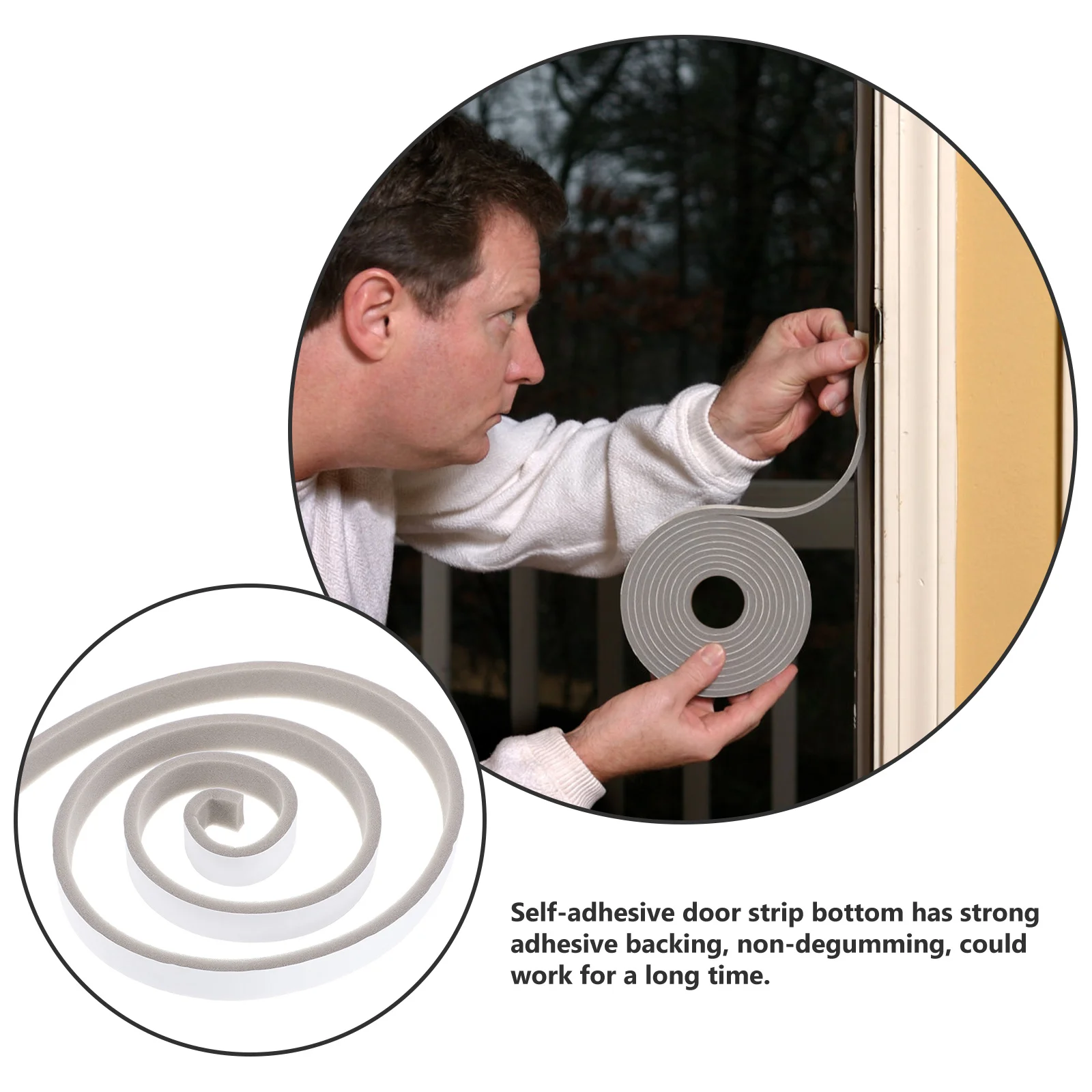 1 Roll Home Door Frame Sealing Strip Self-Adhesive Thick Sound Insulation Tape Windproof Waterproof Door Window Sponge Seal