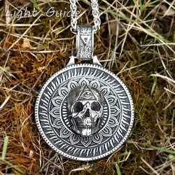 2022 NEW Men's 316L stainless-steel vintage Special Design round Skull Pendant Necklace punk fashion jewelry Gift free shipping