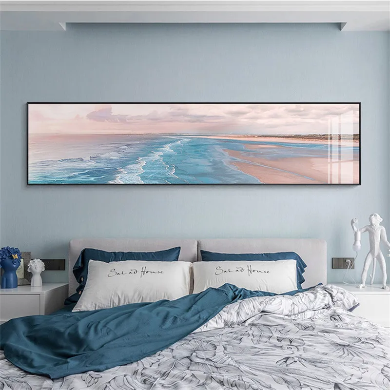 Modern Landscape Pink Beach Sea Wall Art Canvas Painting Seascape Poster And Prints Wall Pictures for Living Room Home Decor