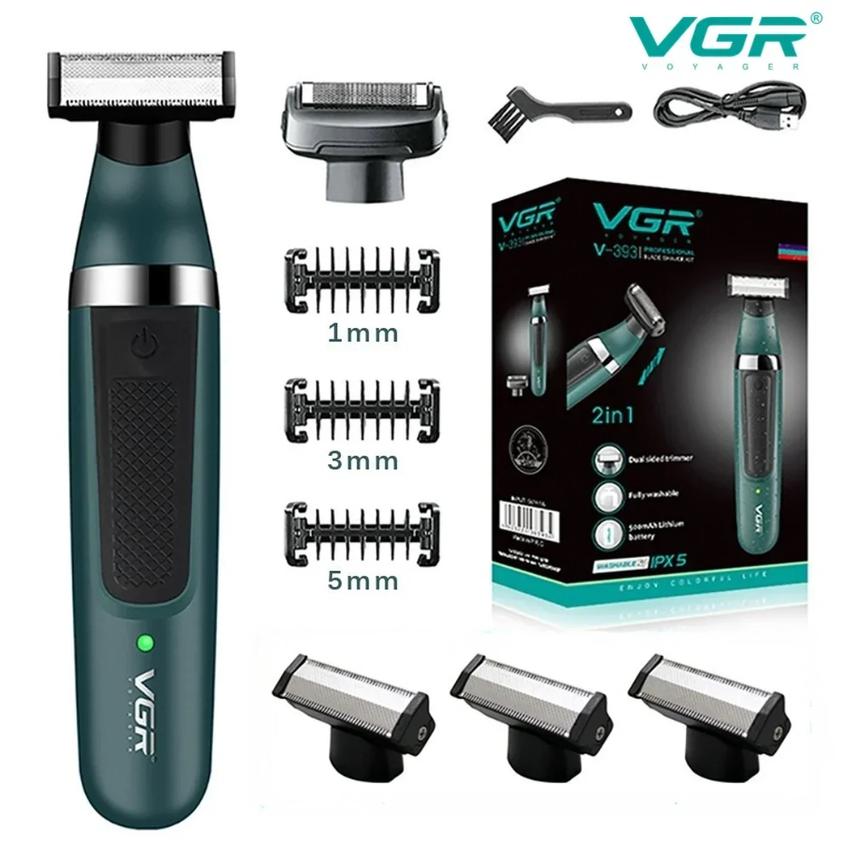 VGR Electric Shaver Professional Shaving Machine Waterproof Razor 2 in 1 Hair Shaver Beard Trimmer Portable Shaver for Men V-393