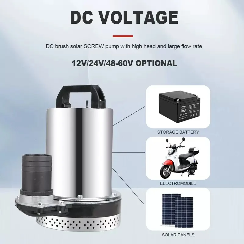 DC 12V/24V Solarna pompa głębinowa Przenośna solarna pompa ogrodowa DC do nawadniania o wysokim natężeniu przepływu wody z kablem 2M