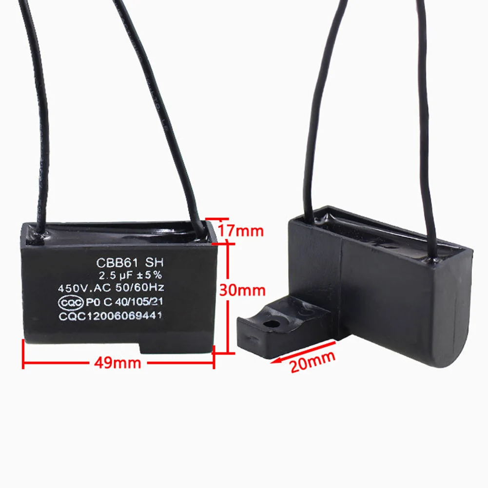 CBB61 Type Starting Capacitor 2.5uF Rated At 450V AC For Ceiling Fan And Table Fan Motor Starting Applications