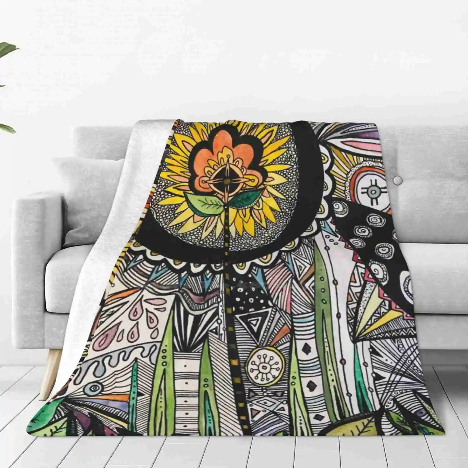 The Circle Air Conditioning Soft Blanket Freehand Original Art Watercolor Nature Sunflower Zen Flowers Bright Flowers Black And