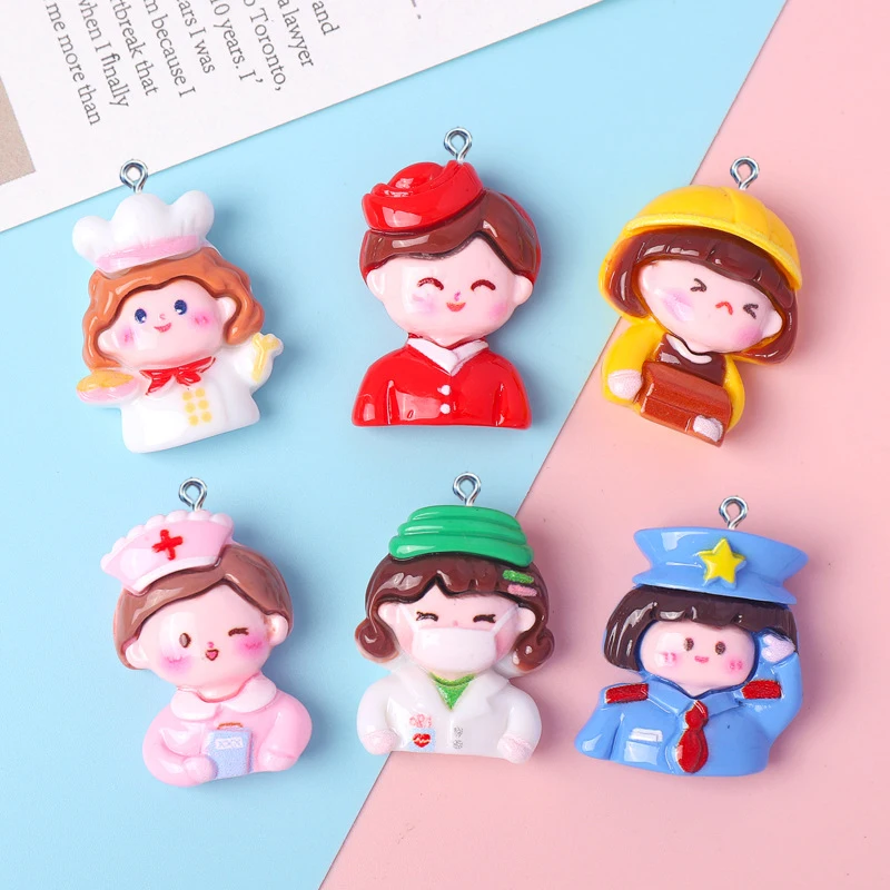 20Pcs Cartoon Doctor Police Girl Resin Charms for Jewelry Making Accessories DIY Pendants Earrings Necklace Keychain Decoration