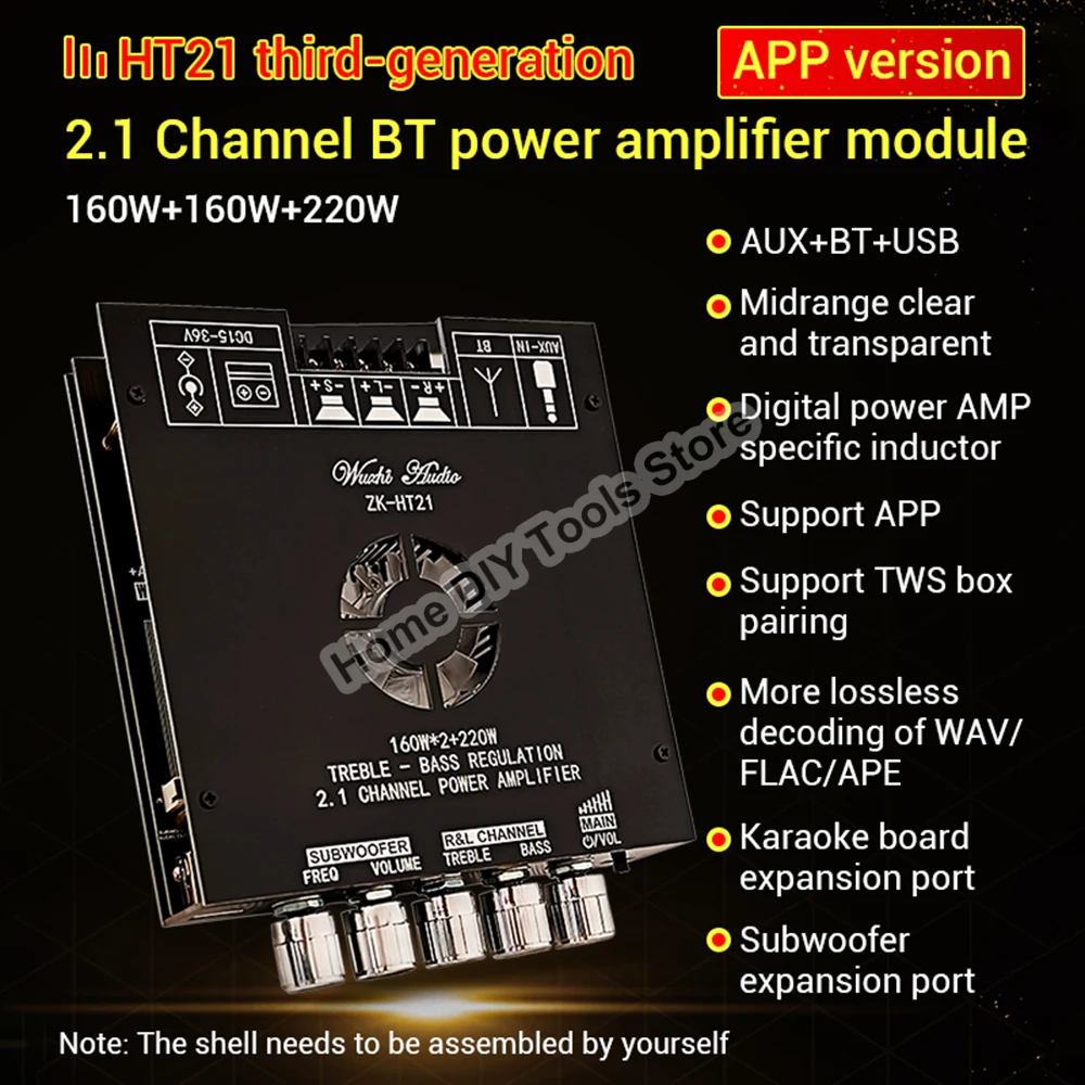 

HT21-3G 2.1-channel TDA7498E BT Amplifier Module 160Wx2+220W Subwoofer Digital Power Audio Amplifier Board Supports APP