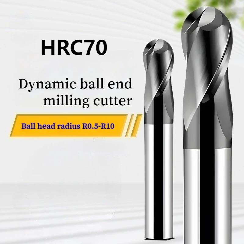 2 Flute HRC70 Ball Nose End Mill Tungsten Carbide CNC Router Bit R0 5 2 4 6 8 10 12mm Metal Cutter for Stainless Steel
